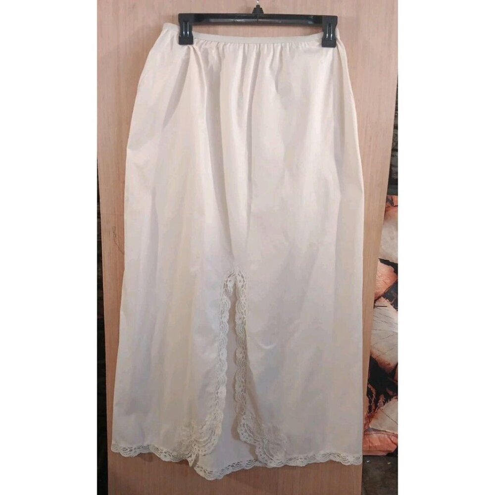 ShadowLine (L) Lace-Trimmed Front‎ Slit Long Length 38" Half Slip All Nylon Vtg